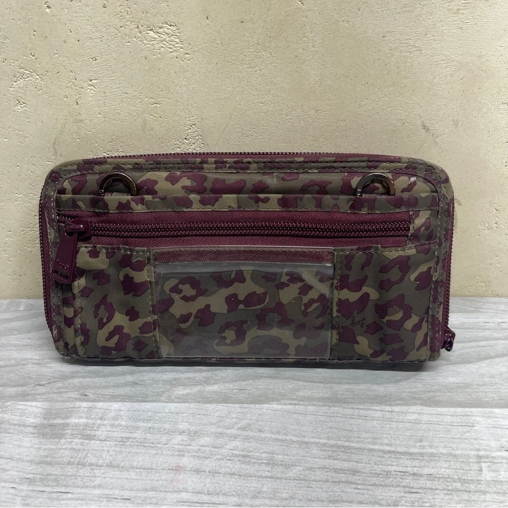 Lug Kickflip 3 Berry Khaki Leopard Print RFID Wristlet Wallet no crossbody strap